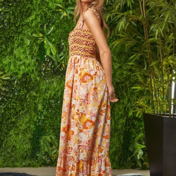 Davi & Dani Multi Smocked Bodice Geo Ruffle Strappy Midi Dress - Picture 9 of 11